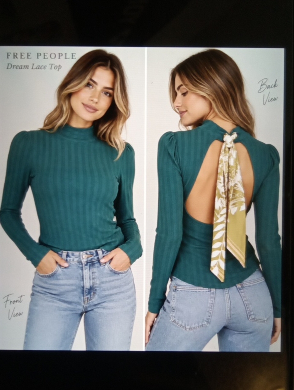 Free People Party In The Back Ribbed Cutout Open Back Scarf Tie Top Cottage XS